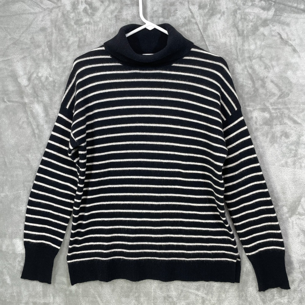 NORDSTROM 100% CASHMERE Women's Size M‎ turtleneck striped black & white sweater